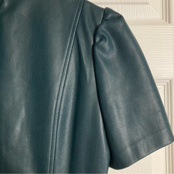 Ann Taylor Green Faux Leather Short Sleeve Dress Fall Christmas Holiday Size 4 - Picture 12 of 16